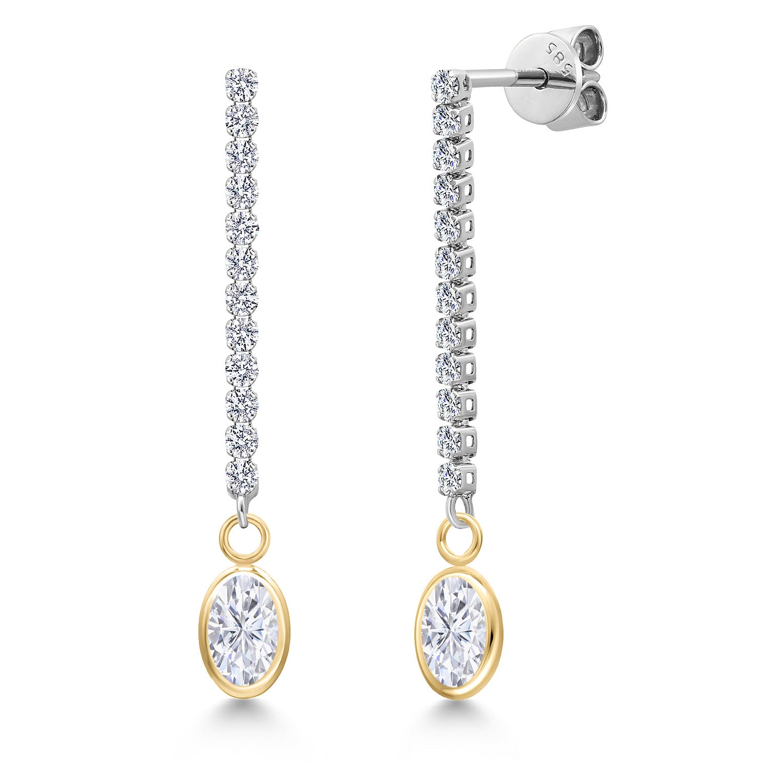 White Moissanite - April_Earrings in 14K Two Tone Gold