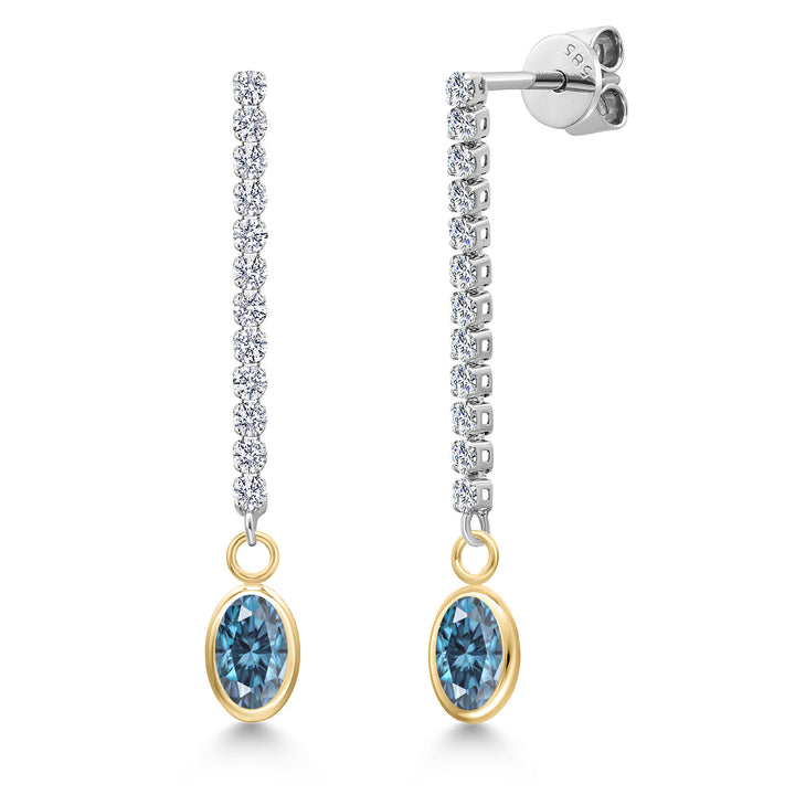 Persian Blue Moissanite - April_Earrings in 14K Two Tone Gold