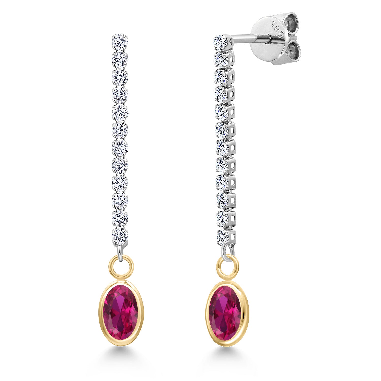 Created Ruby - July_Earrings in 14K Two Tone Gold
