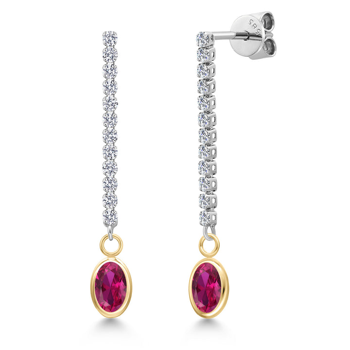 Created Ruby - July_Earrings in 14K Two Tone Gold