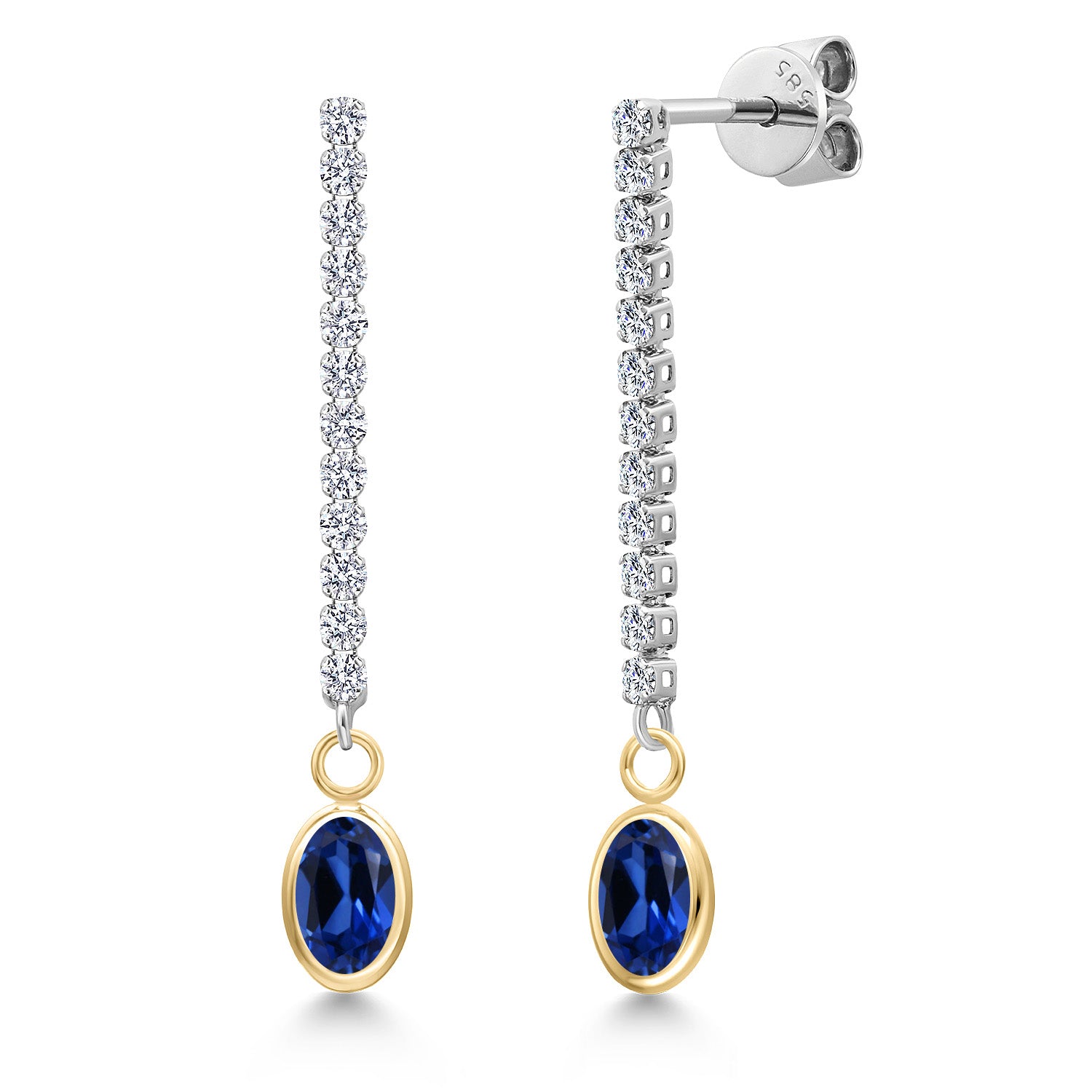 Blue Created Sapphire - September_Earrings in 14K Two Tone Gold