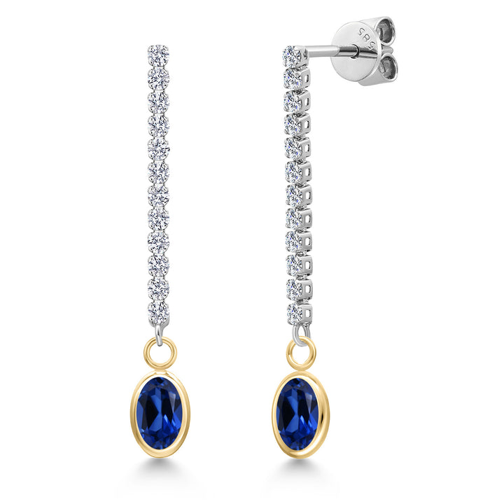 Blue Created Sapphire - September_Earrings in 14K Two Tone Gold