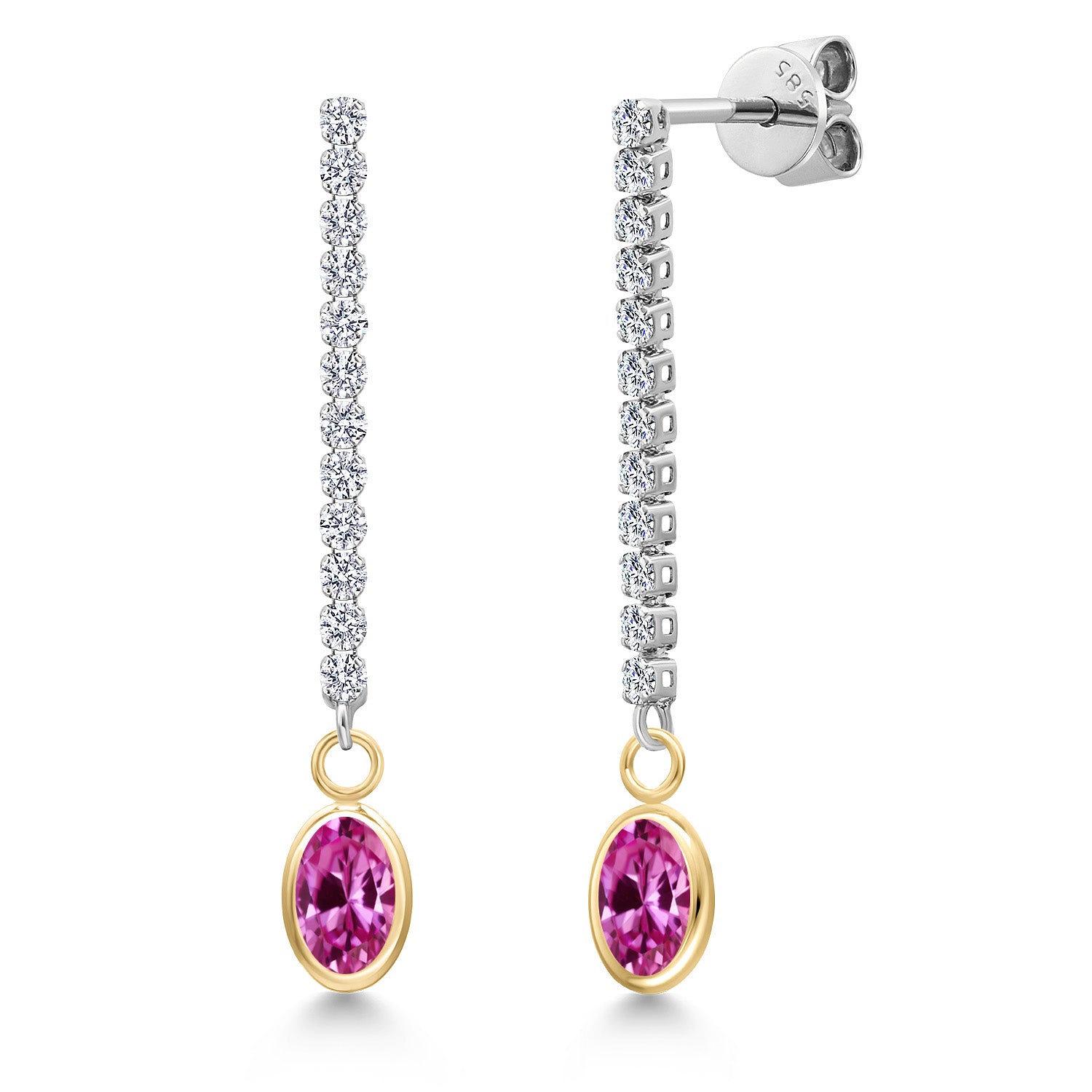 Pink Created Sapphire - September_Earrings in 14K Two Tone Gold