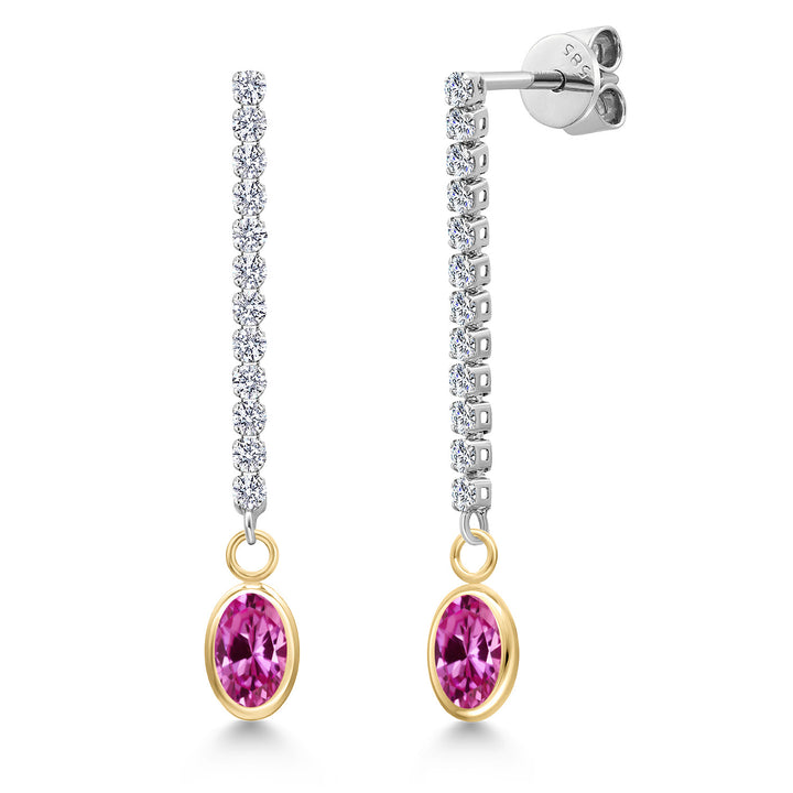 Pink Created Sapphire - September_Earrings in 14K Two Tone Gold