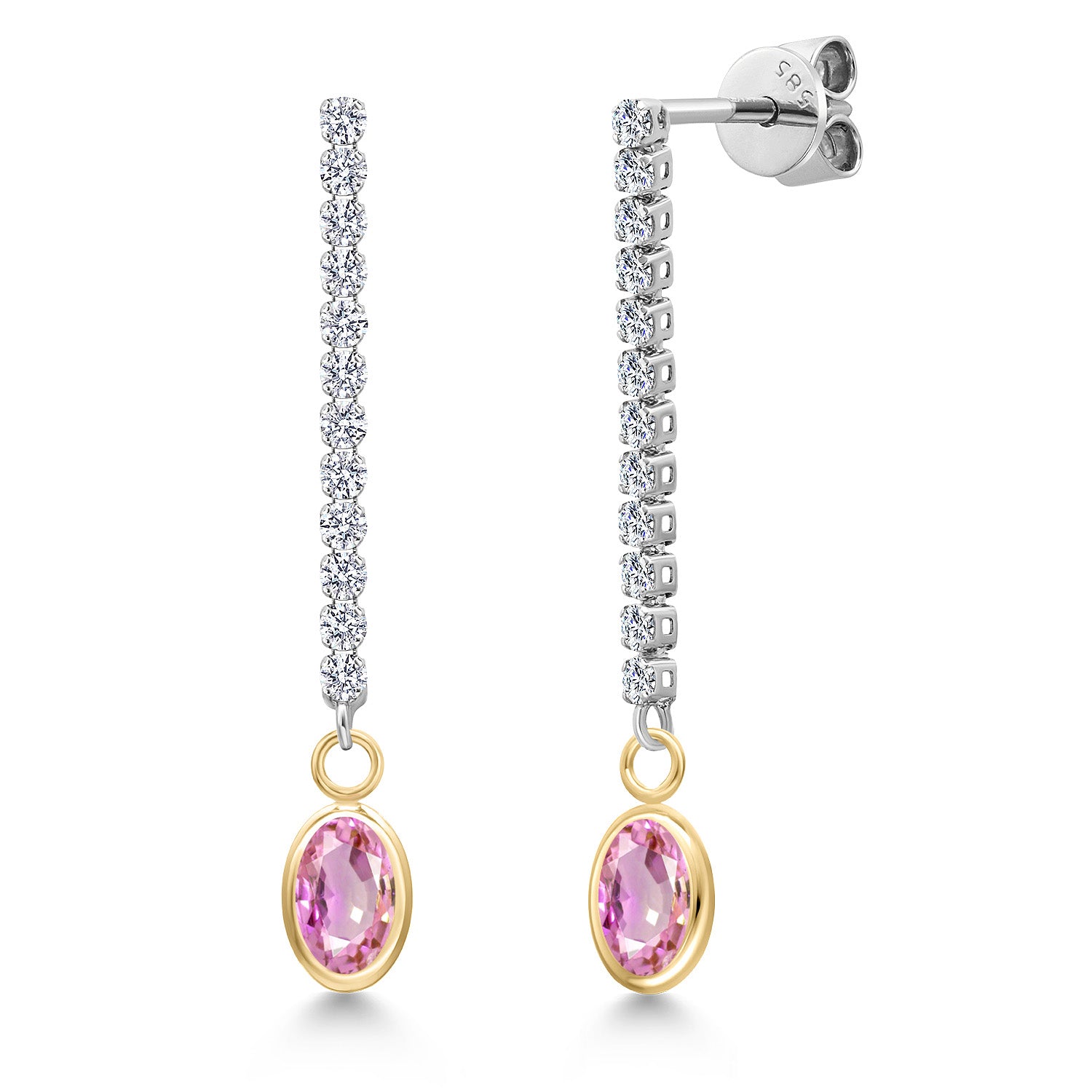 Pink Sapphire - September_Earrings in 14K Two Tone Gold
