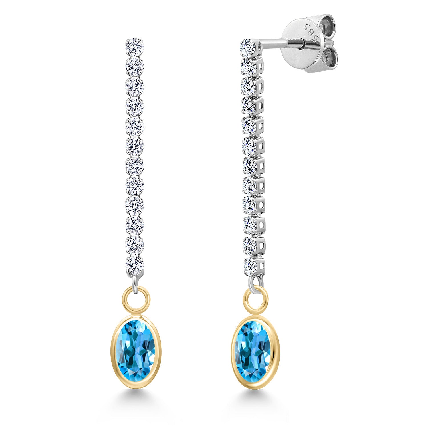 Swiss Blue Topaz - November_Earrings in 14K Two Tone Gold