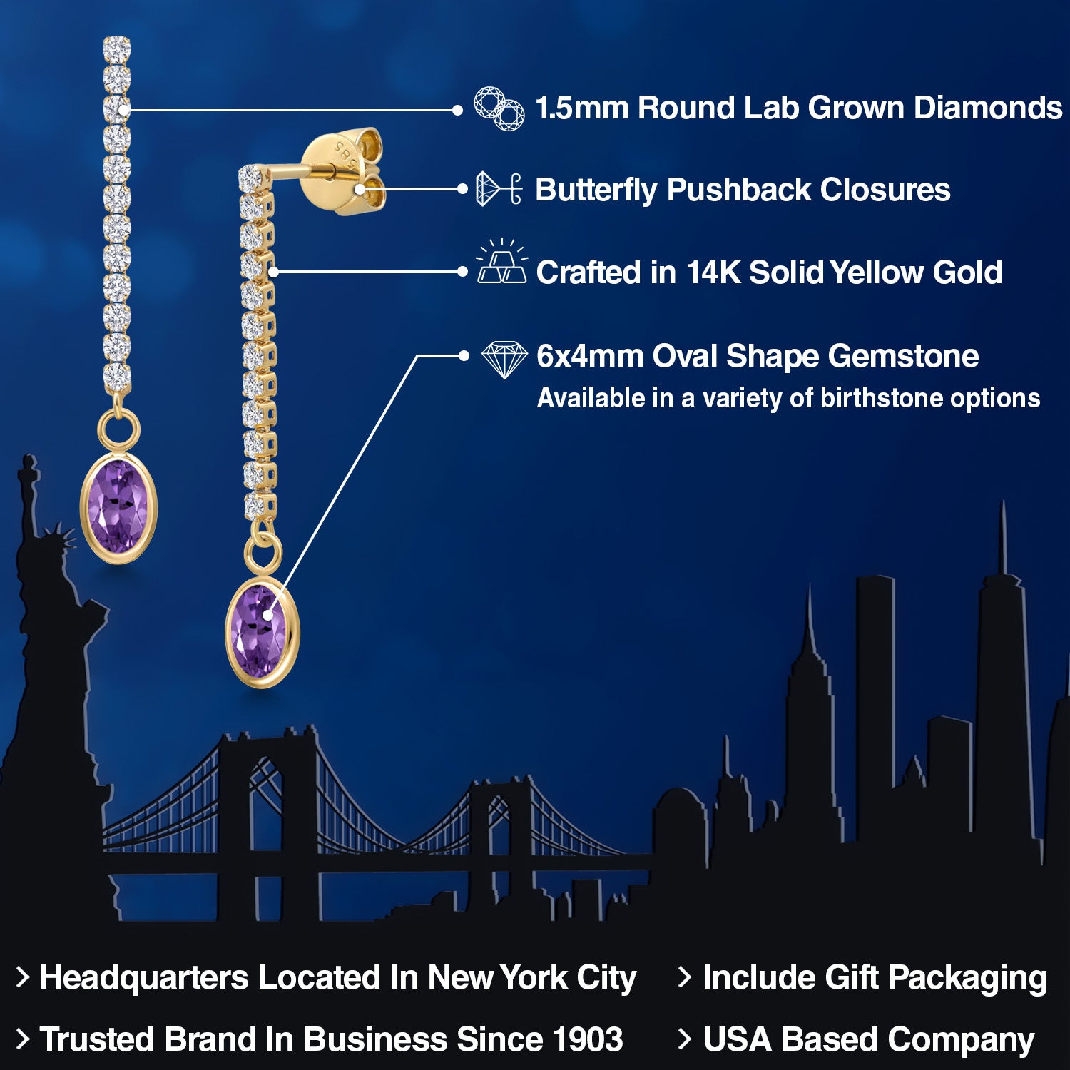 Amethyst - February_Earrings in 14K Yellow Gold