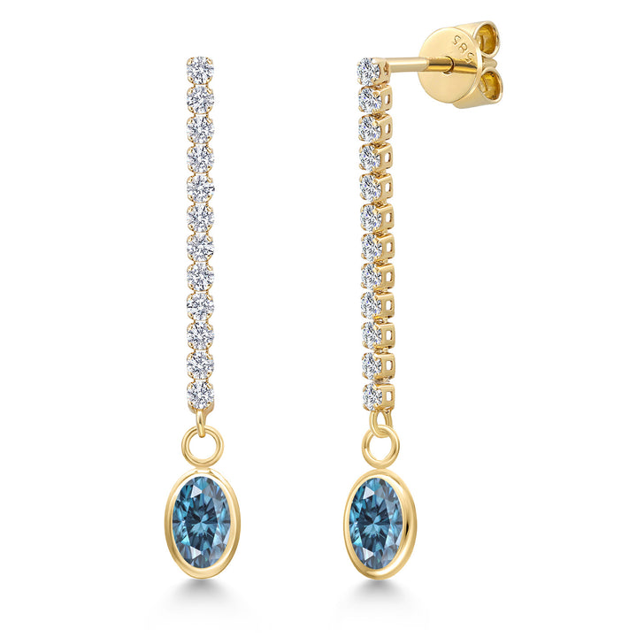 Persian Blue Moissanite - April_Earrings in 14K Yellow Gold