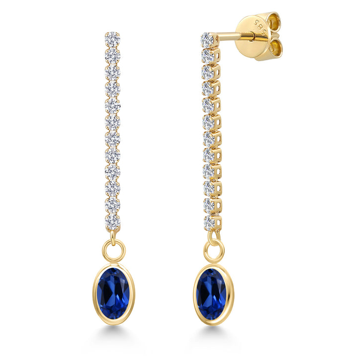 Blue Created Sapphire - September_Earrings in 14K Yellow Gold