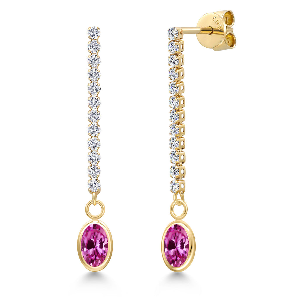 Pink Created Sapphire - September_Earrings in 14K Yellow Gold