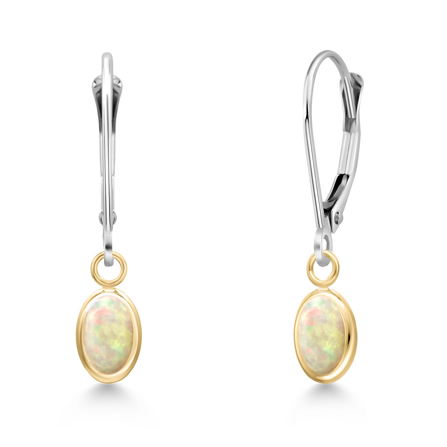 Ethiopian Opal-Cabochon - October_Earrings in 14K Two Tone Gold