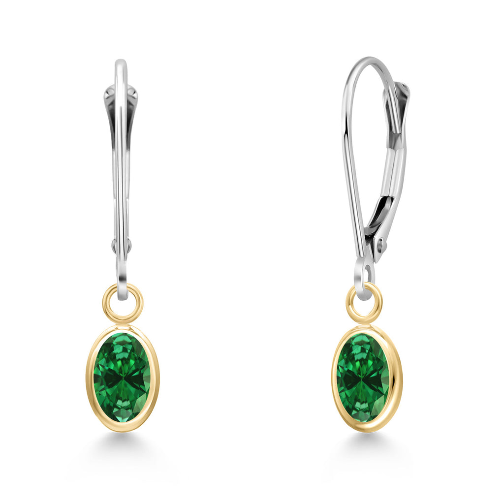 Created Emerald - May_Earrings in 14K Two Tone Gold