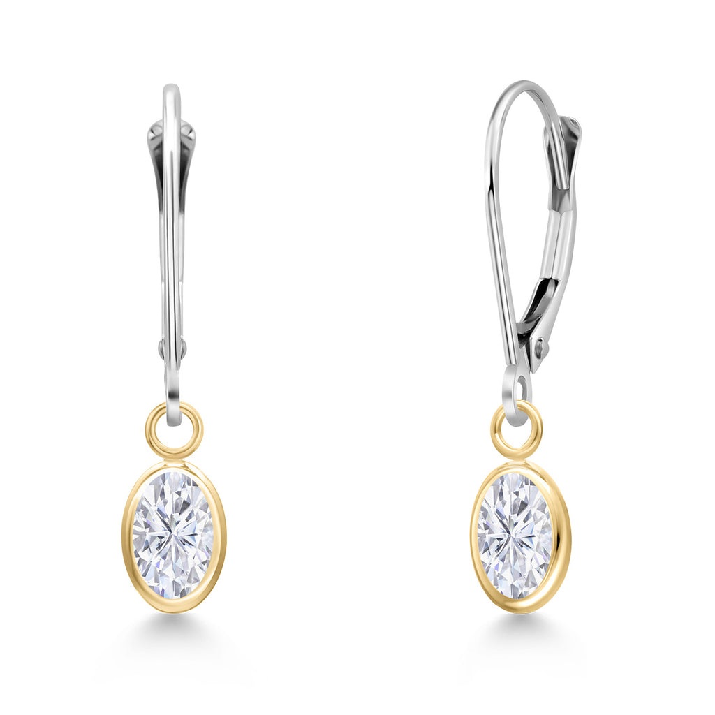 White Moissanite - April_Earrings in 14K Two Tone Gold