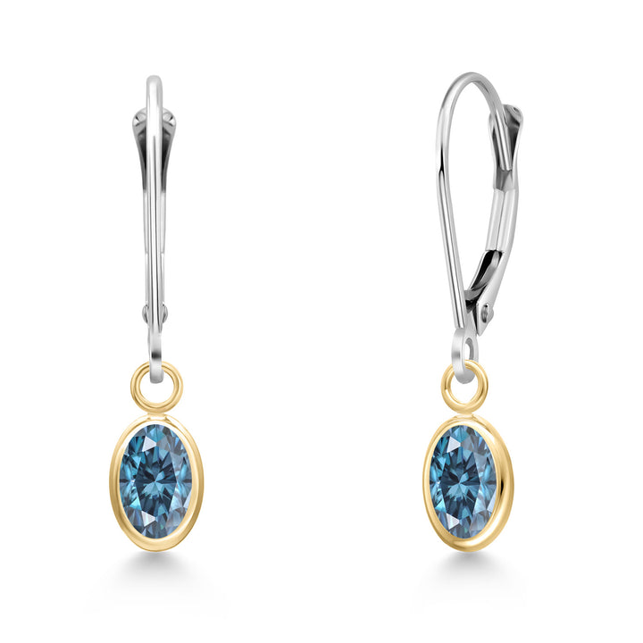 Persian Blue Moissanite - April_Earrings in 14K Two Tone Gold