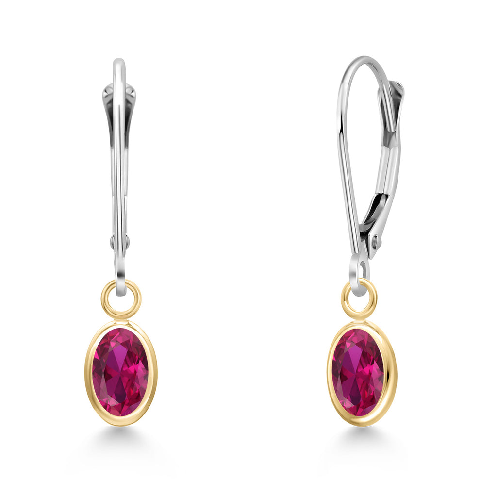Created Ruby - July_Earrings in 14K Two Tone Gold