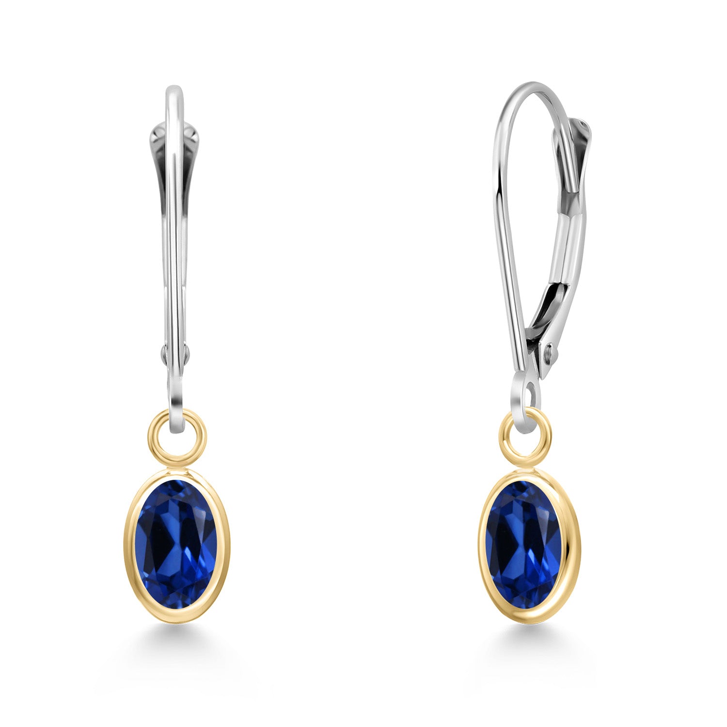 Blue Created Sapphire - September_Earrings in 14K Two Tone Gold
