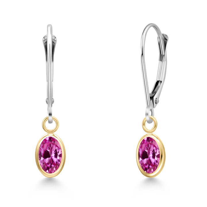 Pink Created Sapphire - September_Earrings in 14K Two Tone Gold