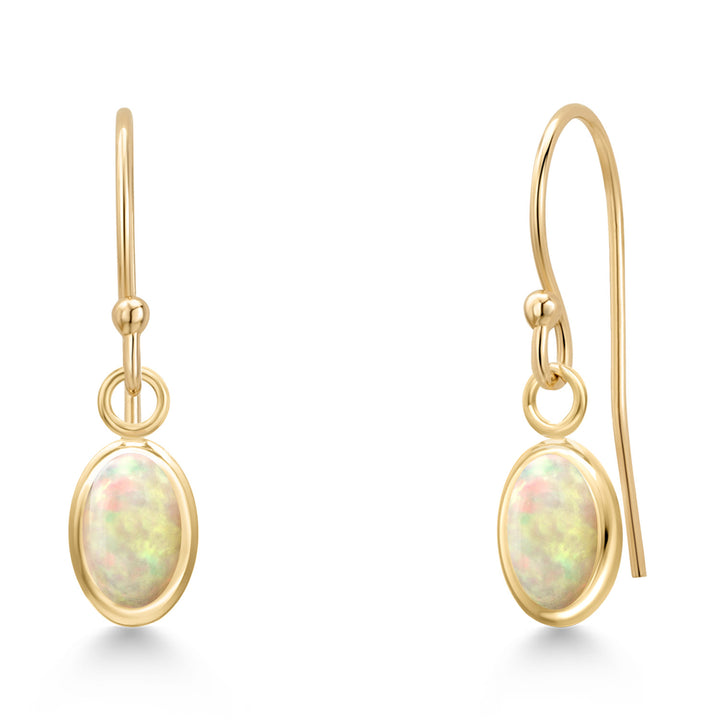 Ethiopian Opal-Cabochon - October_Earrings in 14K Yellow Gold