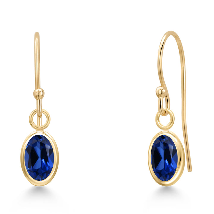 Blue Created Sapphire - September_Earrings in 14K Yellow Gold
