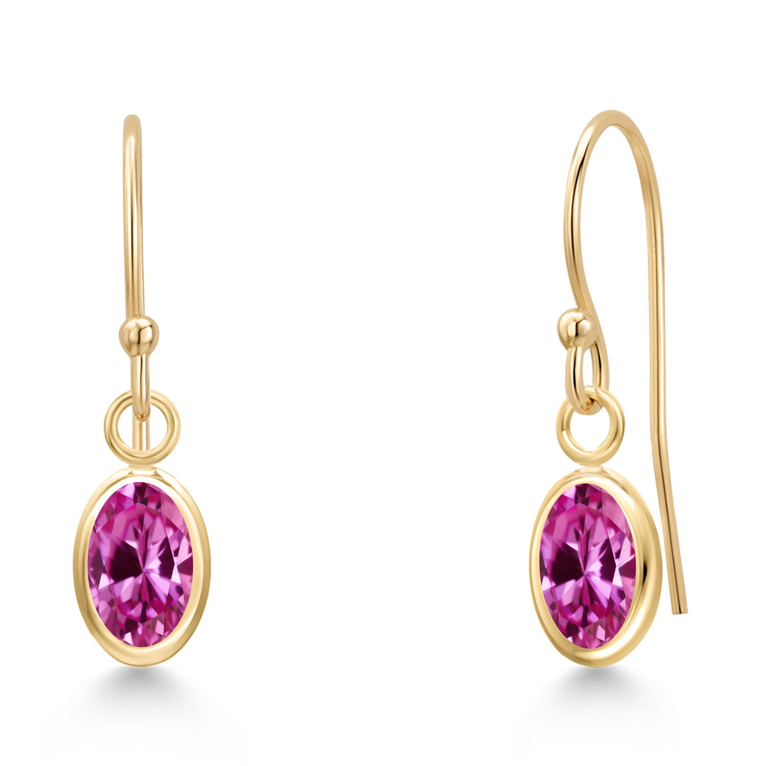 Pink Created Sapphire - September_Earrings in 14K Yellow Gold