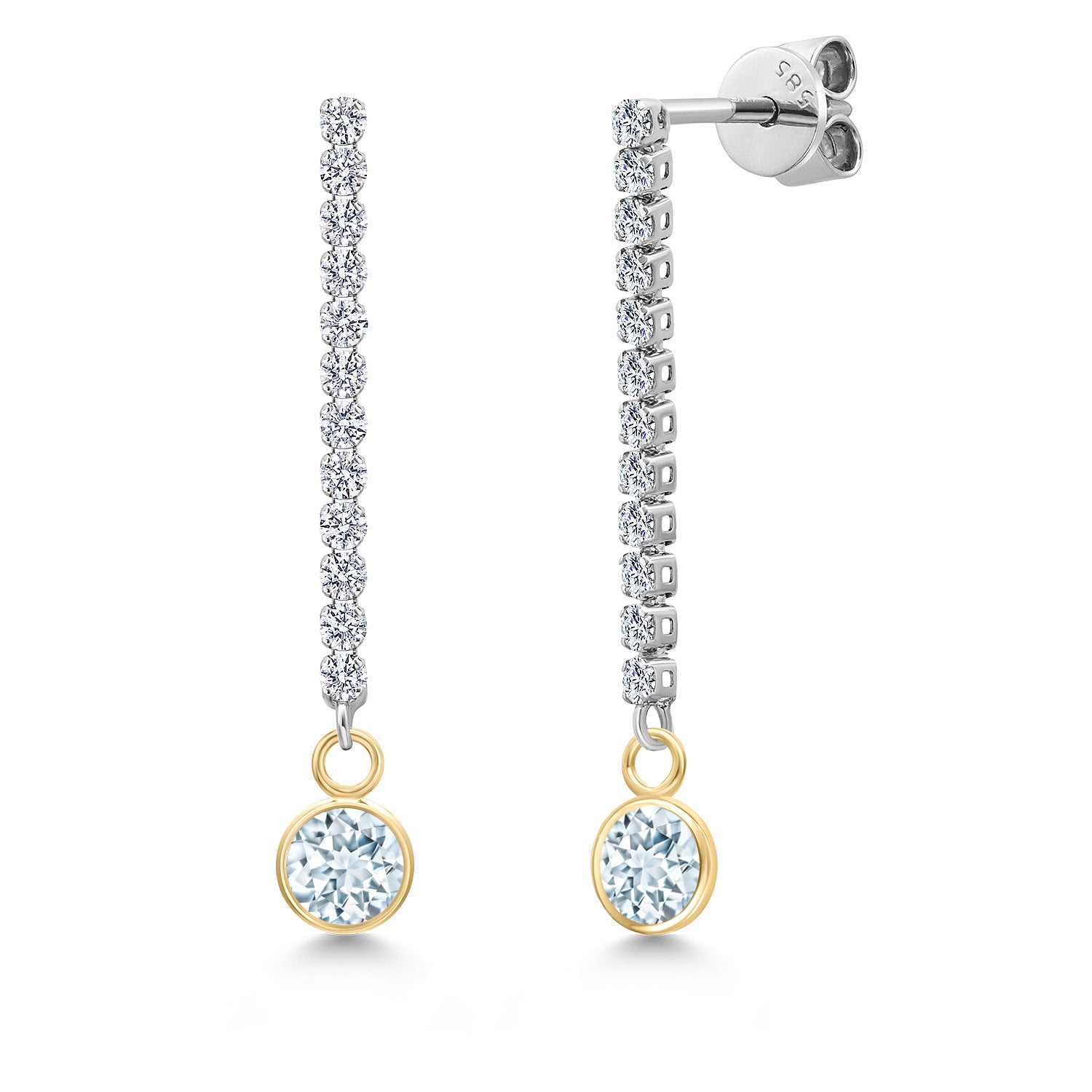 Aquamarine - March_Earrings in 14K Two Tone Gold