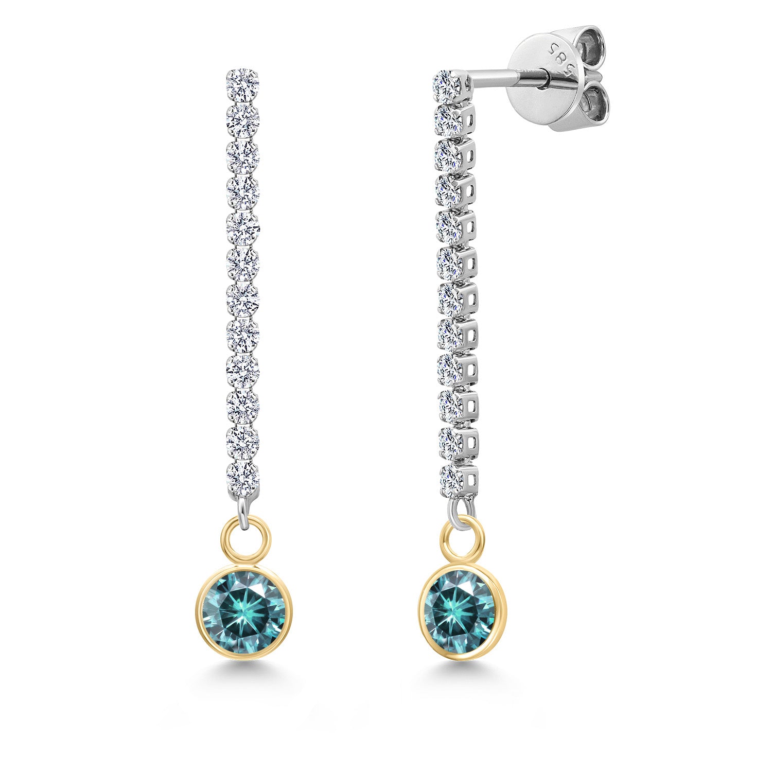 Blue Moissanite - April_Earrings in 14K Two Tone Gold