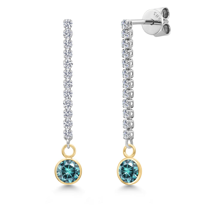 Blue Moissanite - April_Earrings in 14K Two Tone Gold