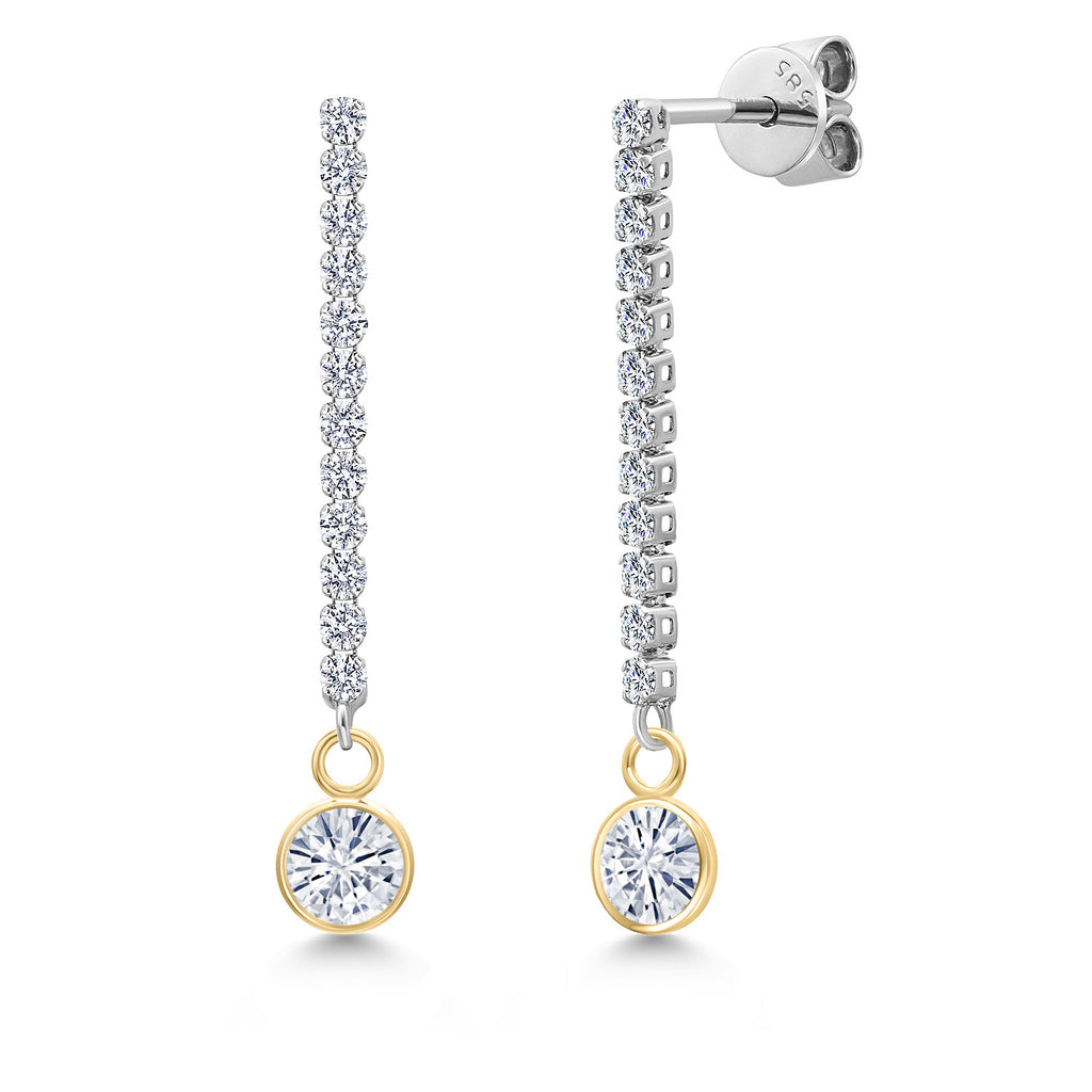 White Moissanite - April_Earrings in 14K Two Tone Gold