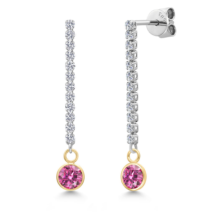 Pink Moissanite - April_Earrings in 14K Two Tone Gold