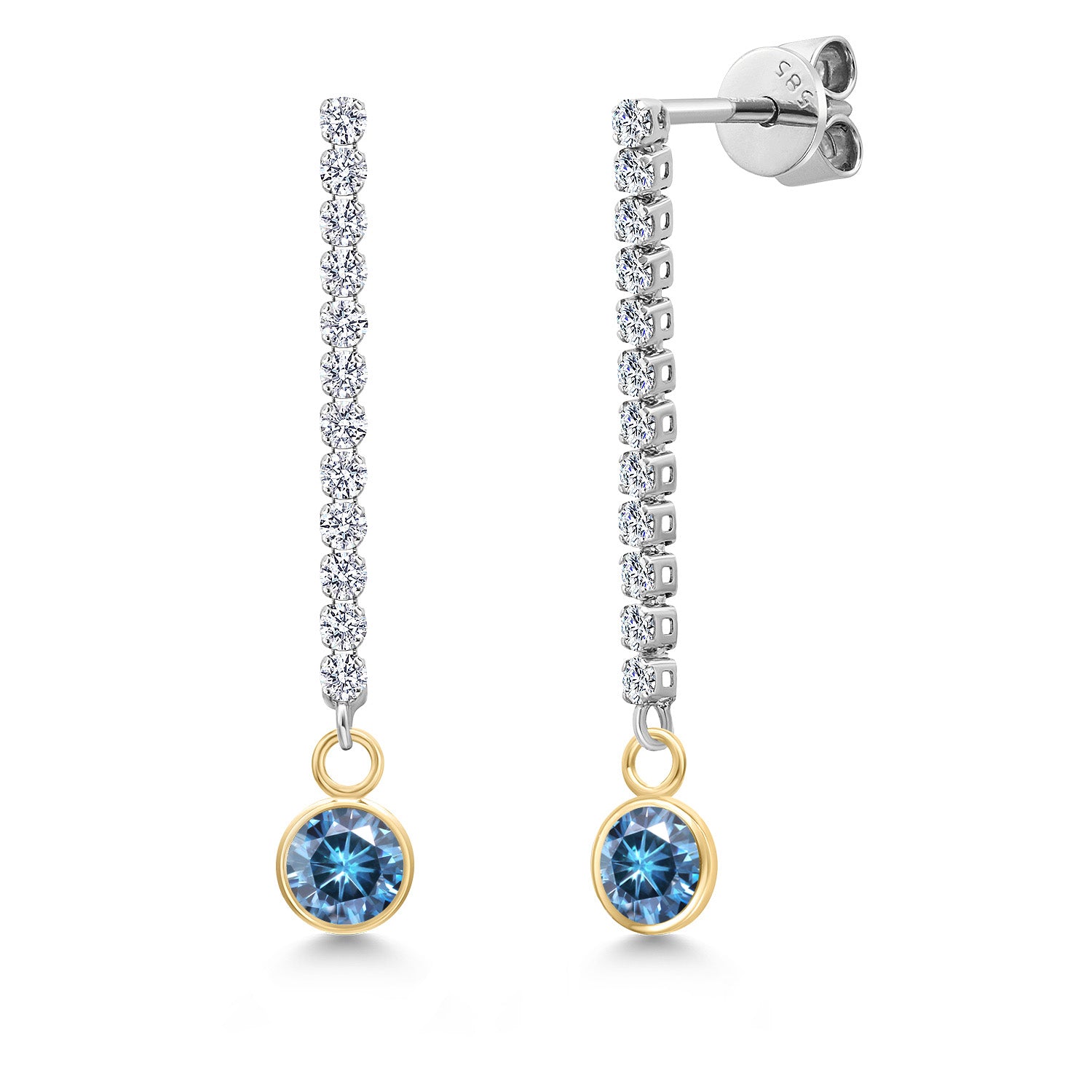 Persian Blue Moissanite - April_Earrings in 14K Two Tone Gold