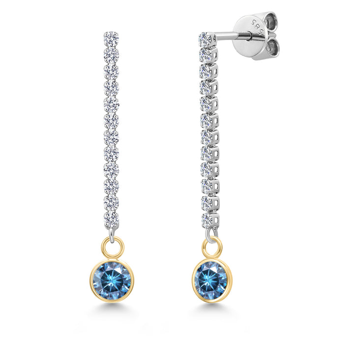 Persian Blue Moissanite - April_Earrings in 14K Two Tone Gold
