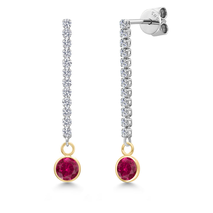 Created Ruby - July_Earrings in 14K Two Tone Gold
