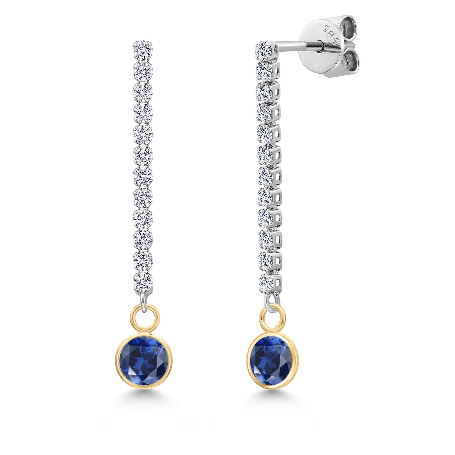Blue Created Sapphire - September_Earrings in 14K Two Tone Gold