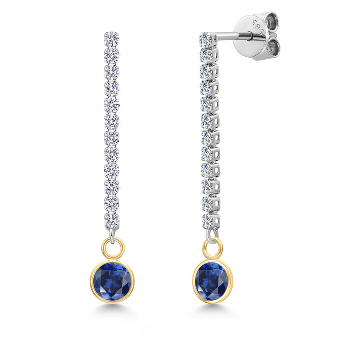 Blue Created Sapphire - September_Earrings in 14K Two Tone Gold