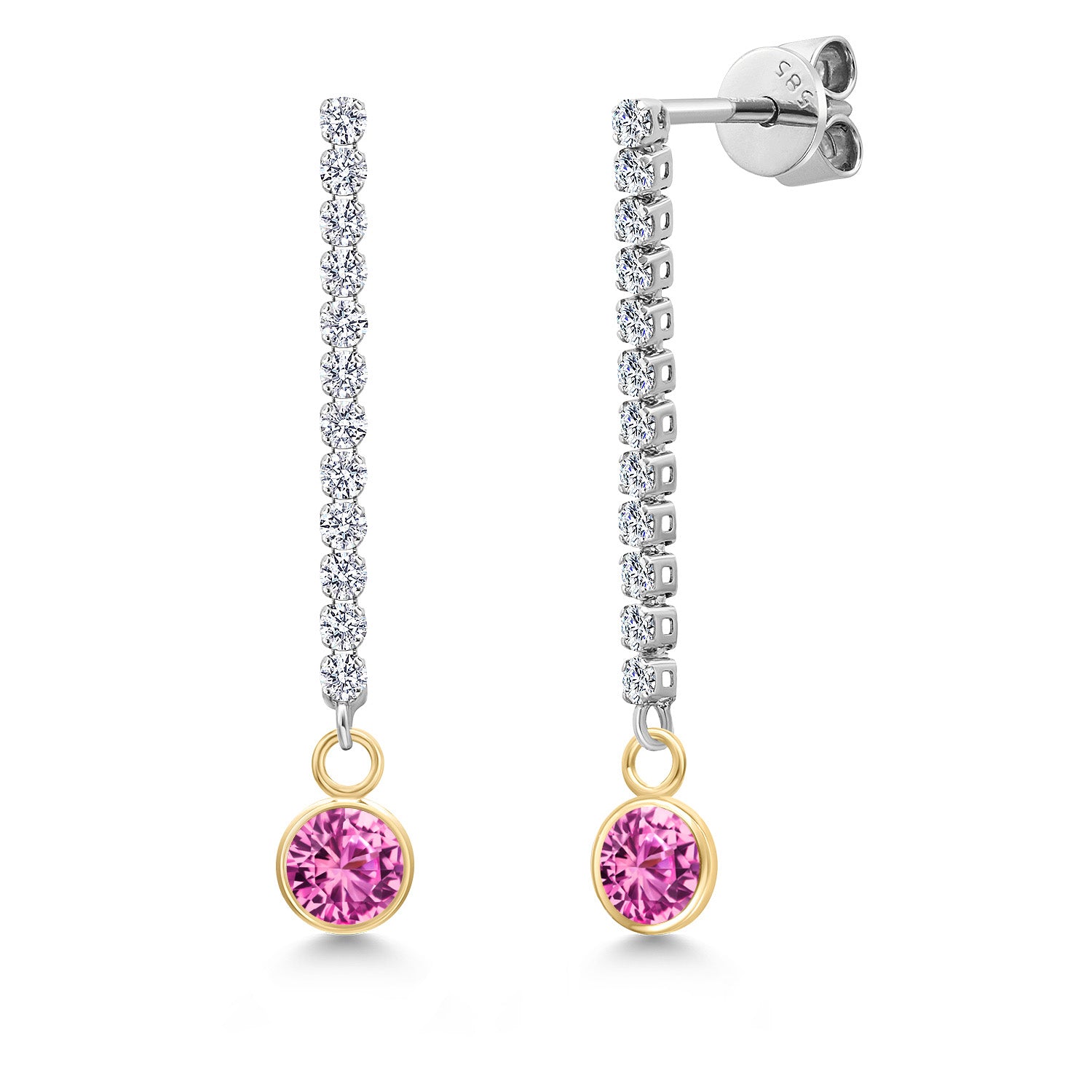 Pink Created Sapphire - September_Earrings in 14K Two Tone Gold
