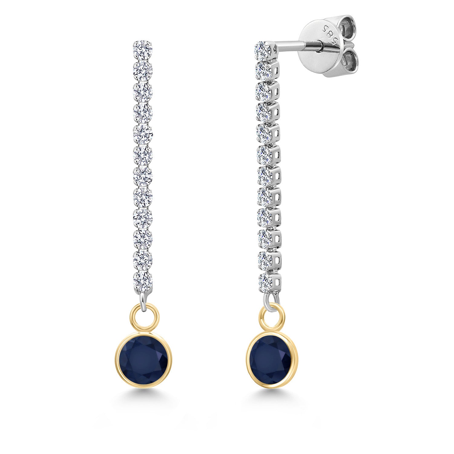 Blue Sapphire - September_Earrings in 14K Two Tone Gold