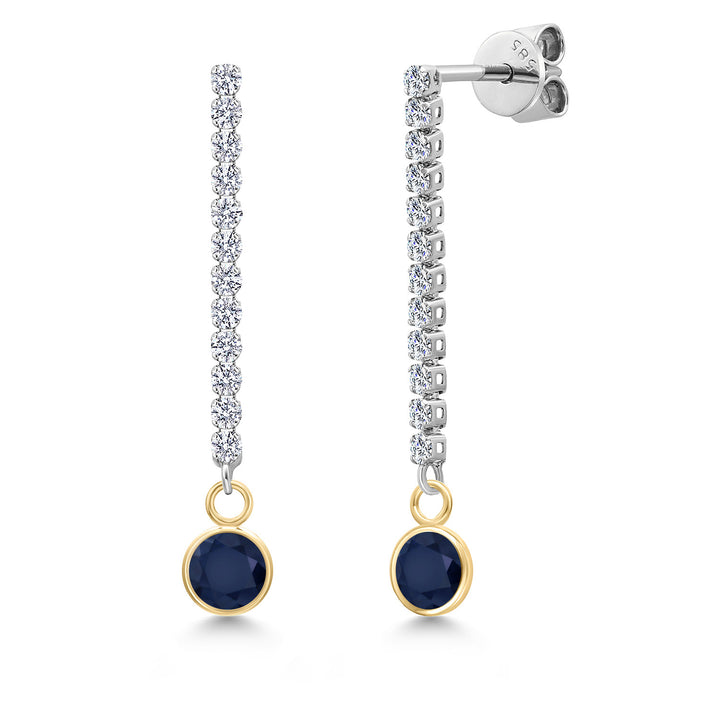 Blue Sapphire - September_Earrings in 14K Two Tone Gold