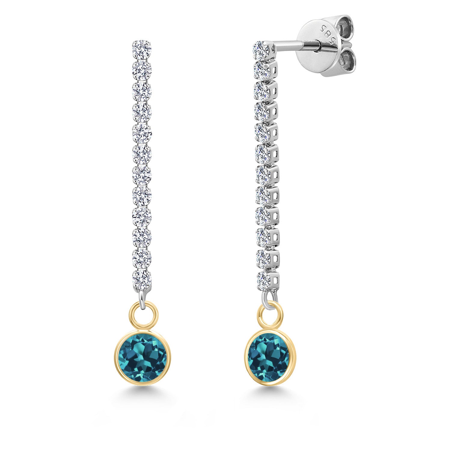 London Blue Topaz - November_Earrings in 14K Two Tone Gold