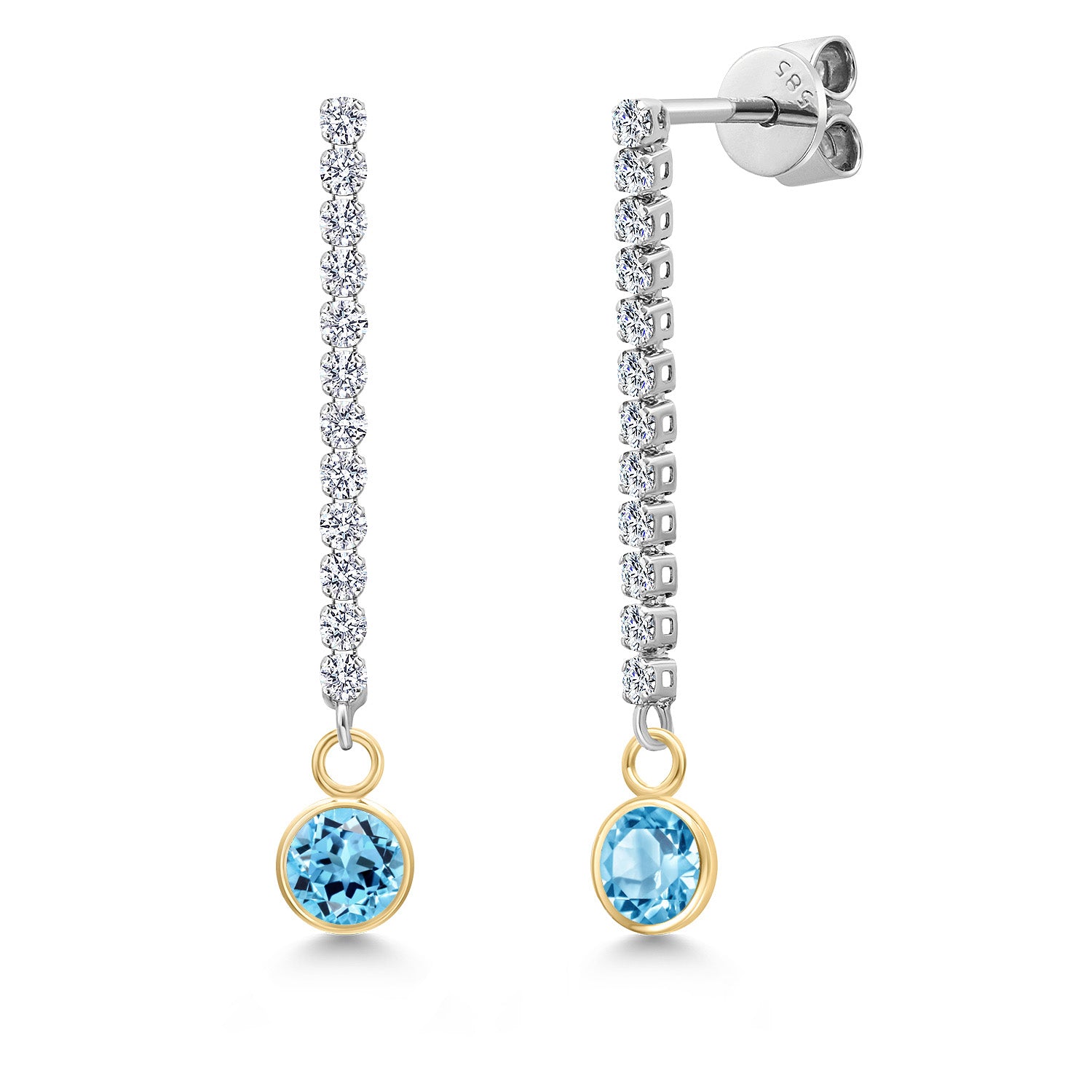 Swiss Blue Topaz - November_Earrings in 14K Two Tone Gold