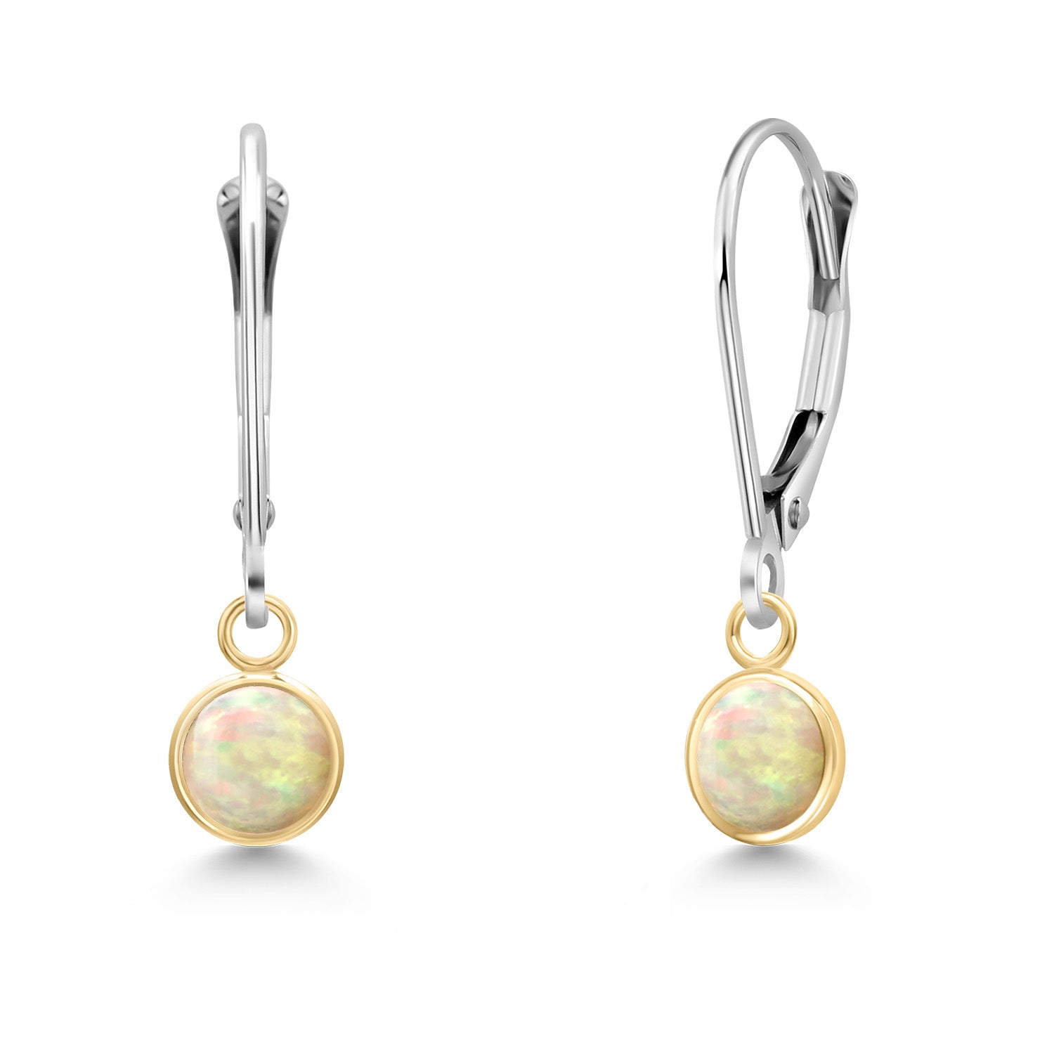 Ethiopian Opal-Cabochon - October_Earrings in 14K Two Tone Gold