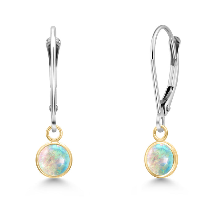 White Simulated Opal-Cabochon - October_Earrings in 14K Two Tone Gold