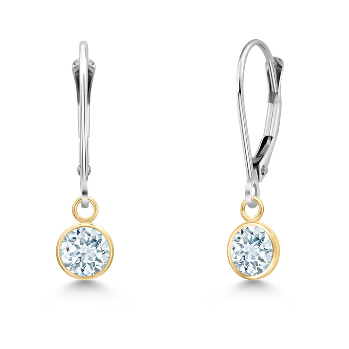 Aquamarine - March_Earrings in 14K Two Tone Gold