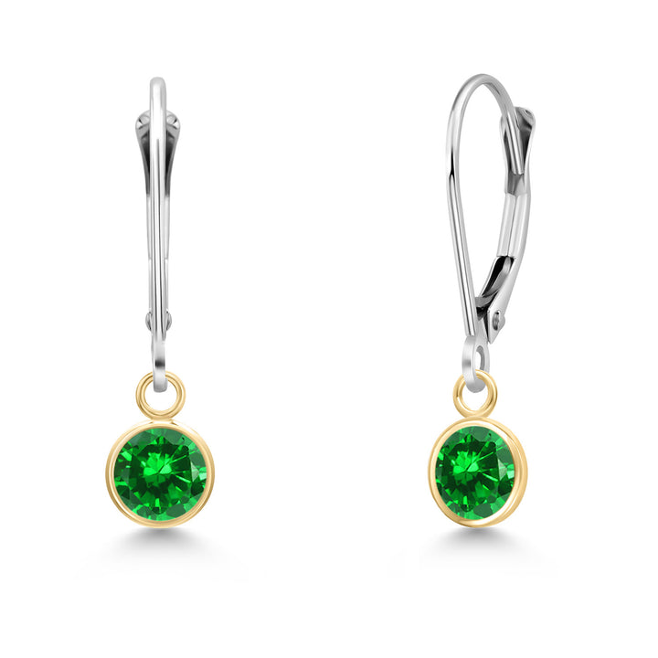 Created Emerald - May_Earrings in 14K Two Tone Gold