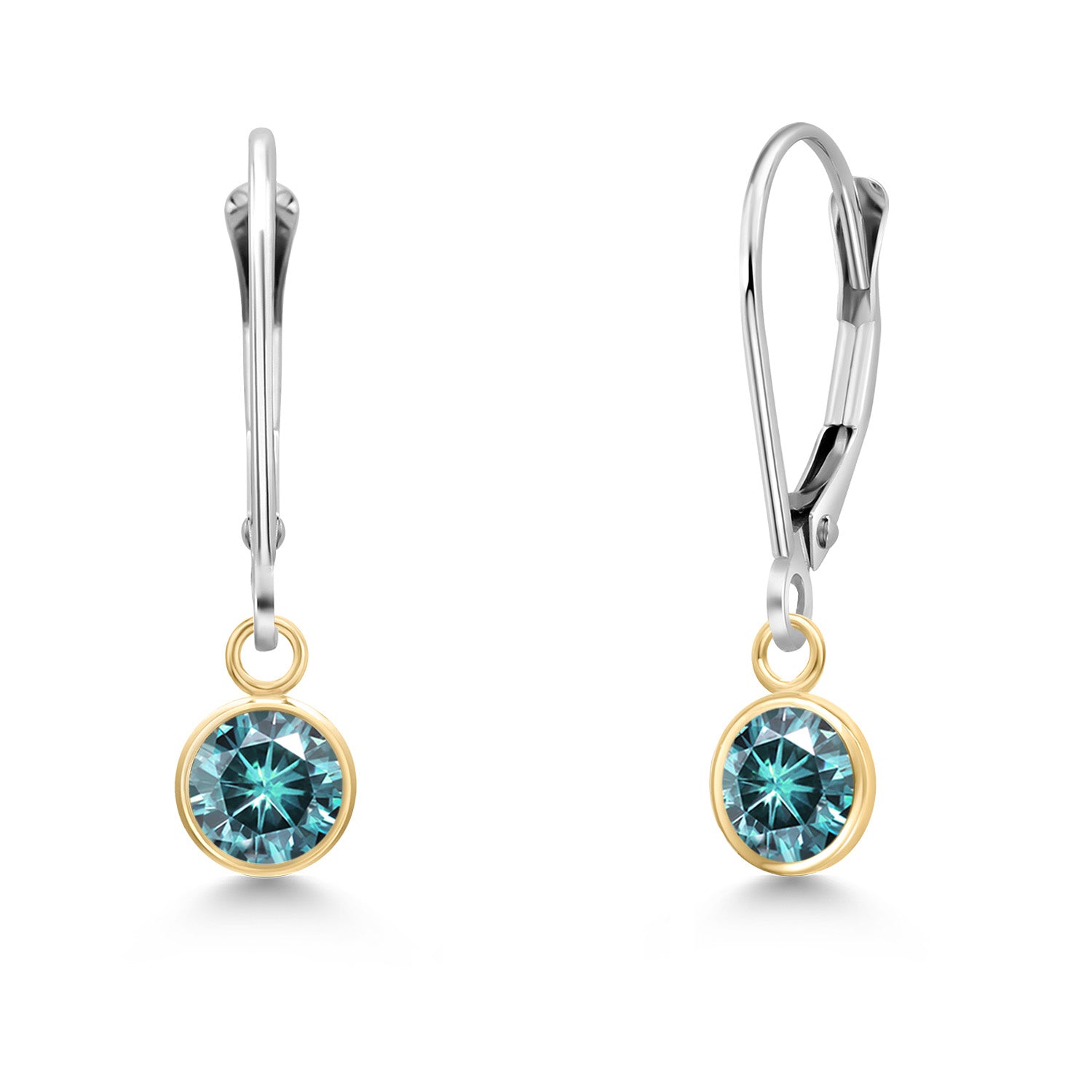 Blue Moissanite - April_Earrings in 14K Two Tone Gold
