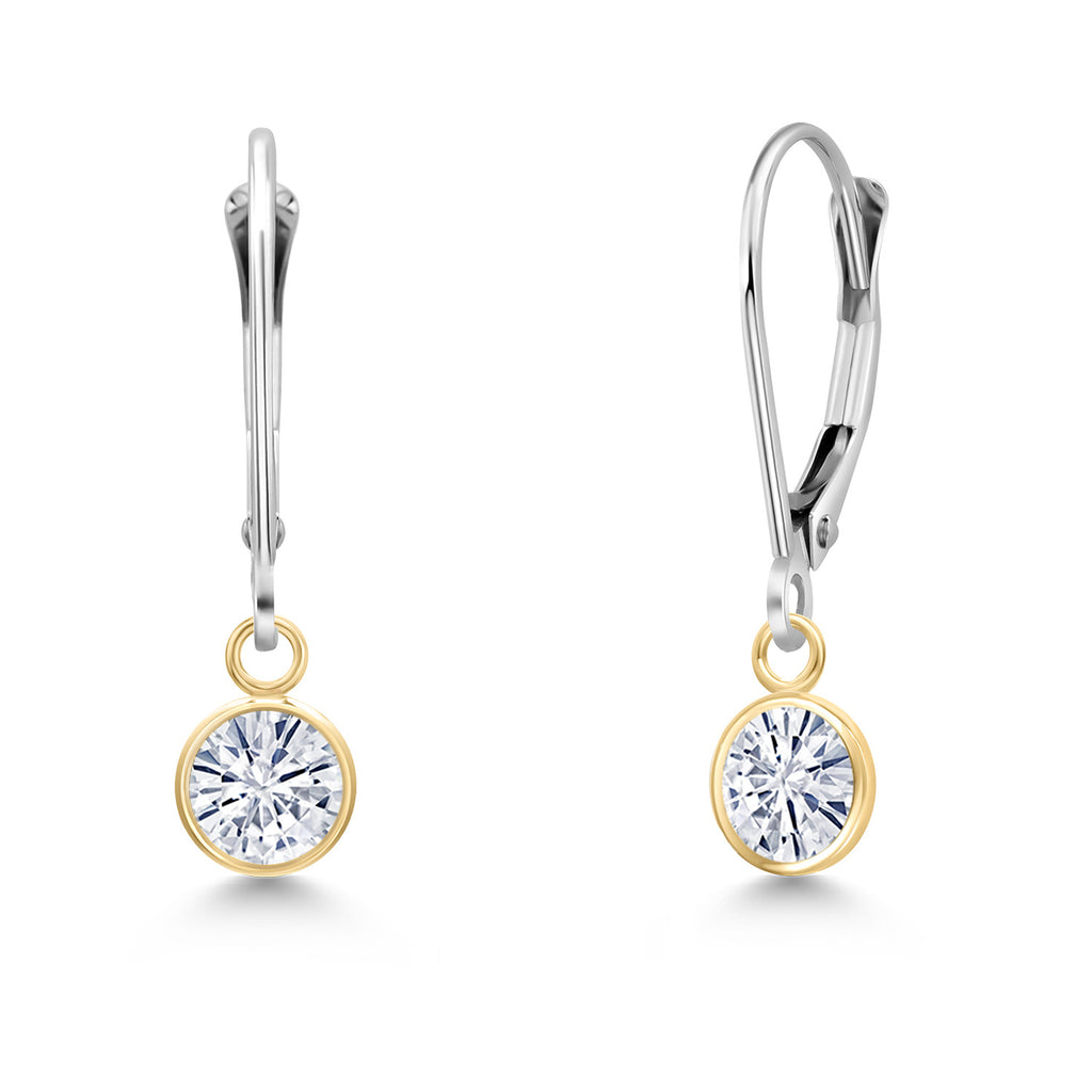 White Moissanite - April_Earrings in 14K Two Tone Gold