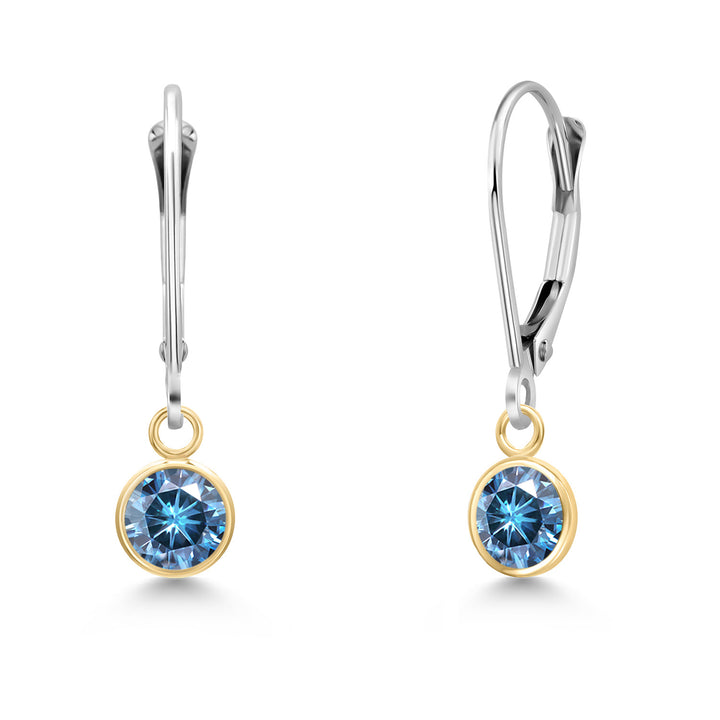 Persian Blue Moissanite - April_Earrings in 14K Two Tone Gold