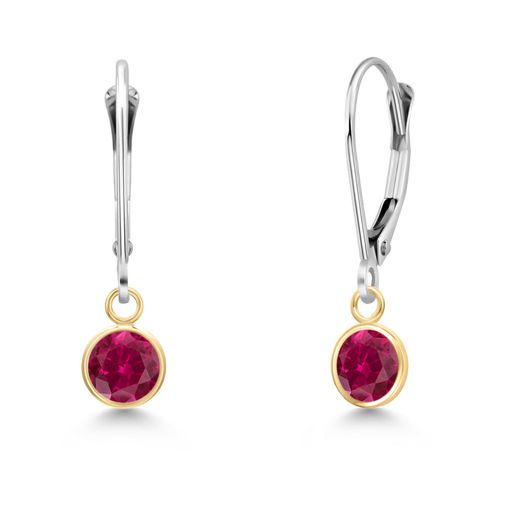 Created Ruby - July_Earrings in 14K Two Tone Gold