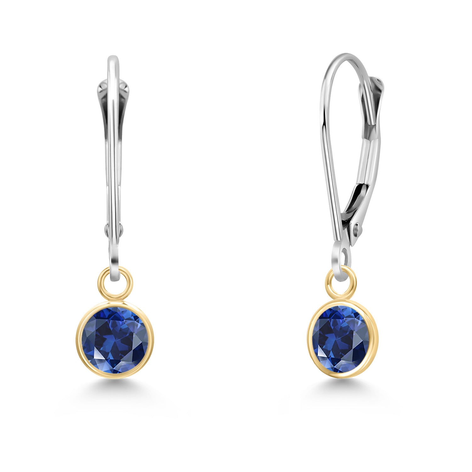 Blue Created Sapphire - September_Earrings in 14K Two Tone Gold