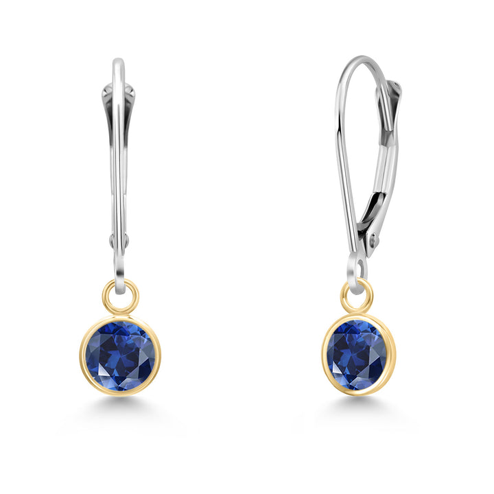 Blue Created Sapphire - September_Earrings in 14K Two Tone Gold