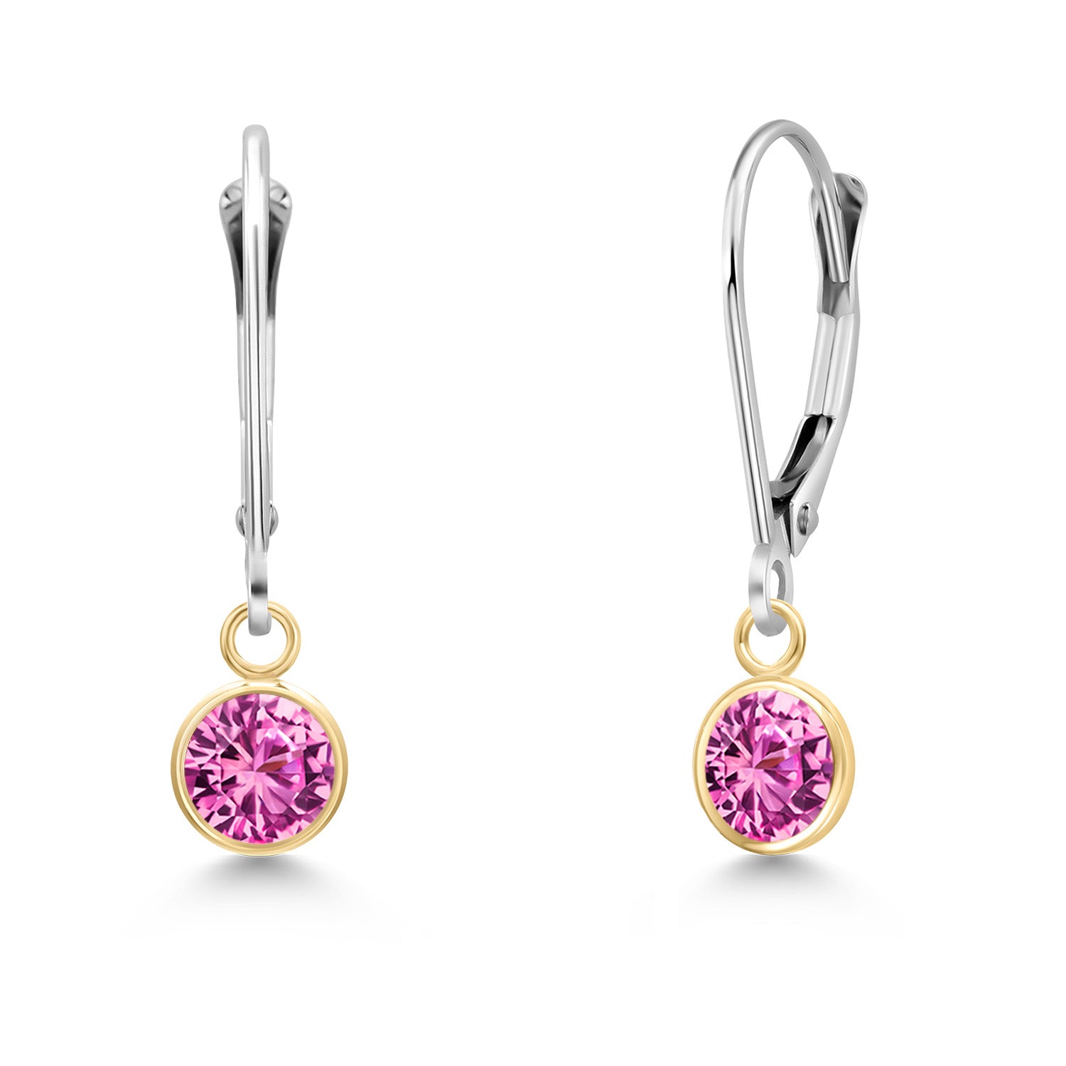 Pink Created Sapphire - September_Earrings in 14K Two Tone Gold